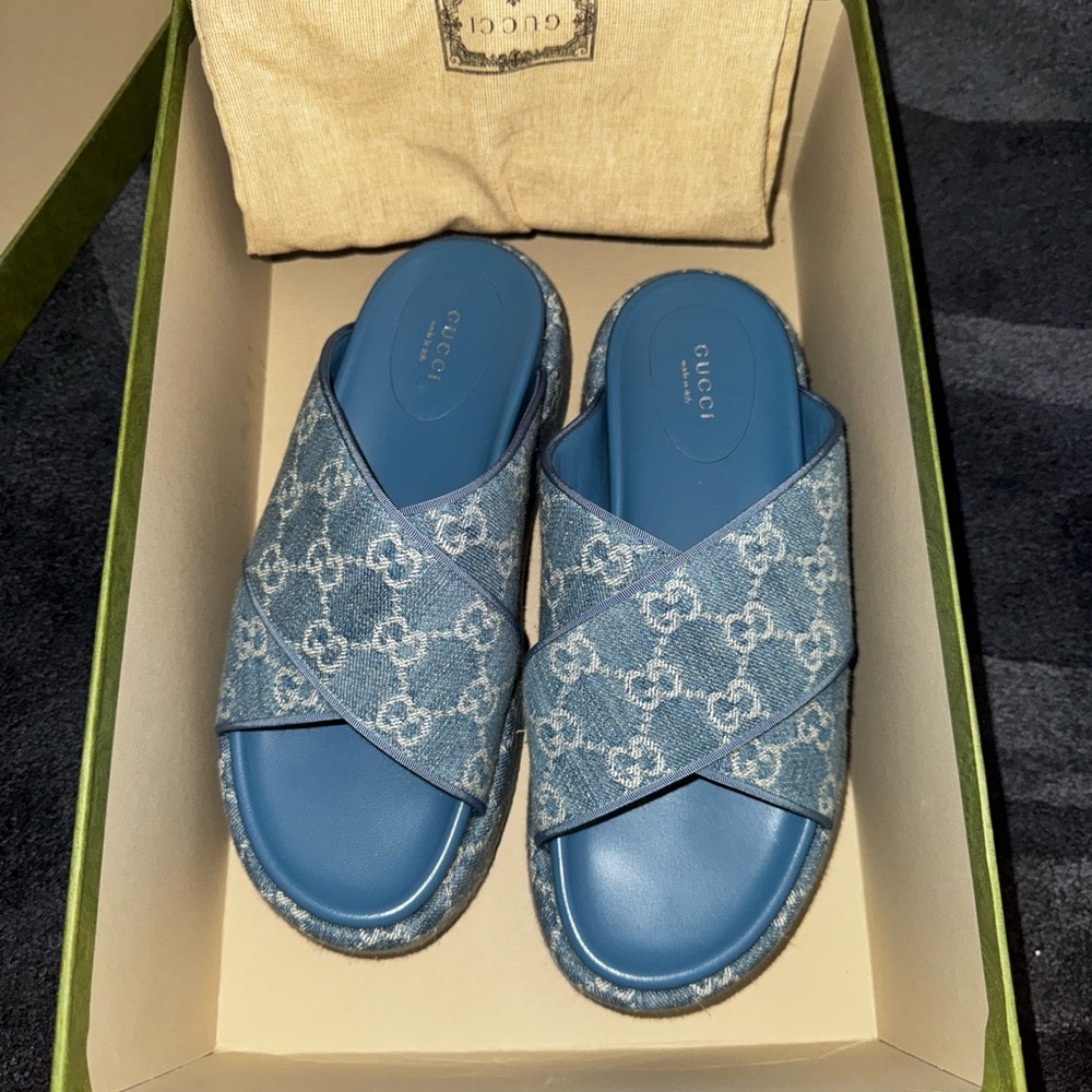 Gucci Denim Monogram Sandals size 39 NWT